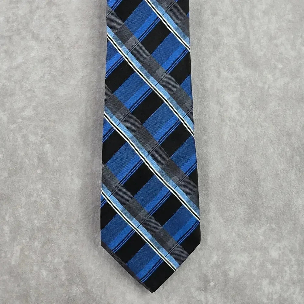 Arrow Blue Gray‎ Black Plaid Tartan Stripe Executive 100% Silk Men's Neck Tie